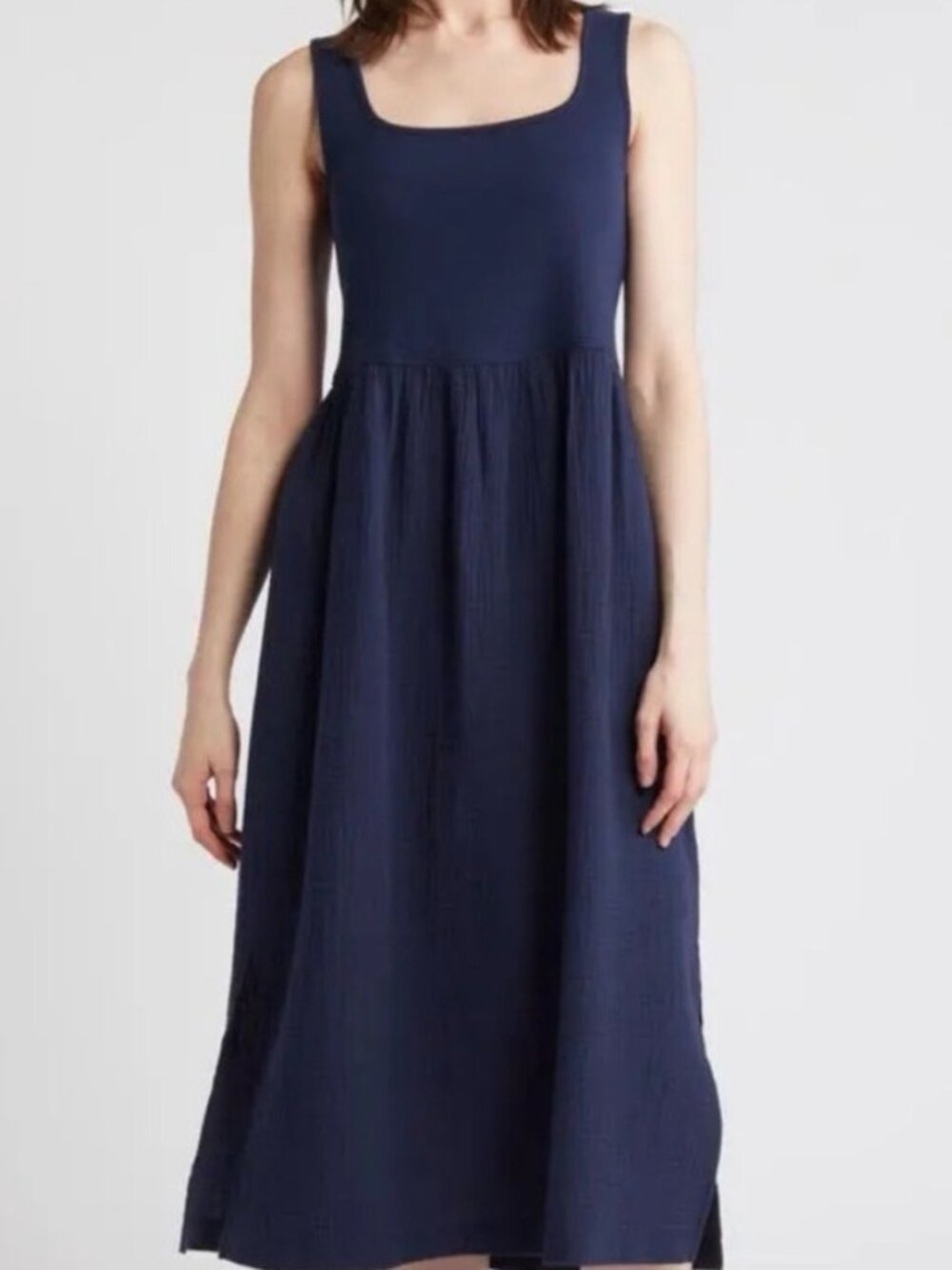 Madewell Mixed Media Tank Midi Dress Navy SZ XL